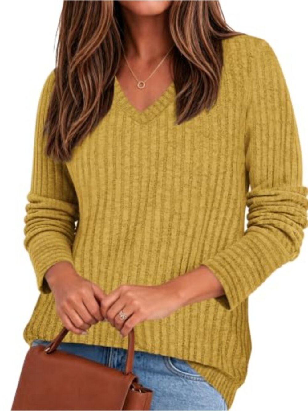 Women's V-Neck Long Sleeve Tunic Sweatshirt Soft Stretchy Casual